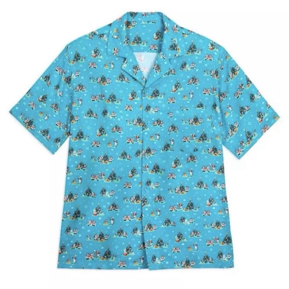 Disney Parks Mens Christmas Holiday Santa Mickey & Friends Button Up Shirt Large